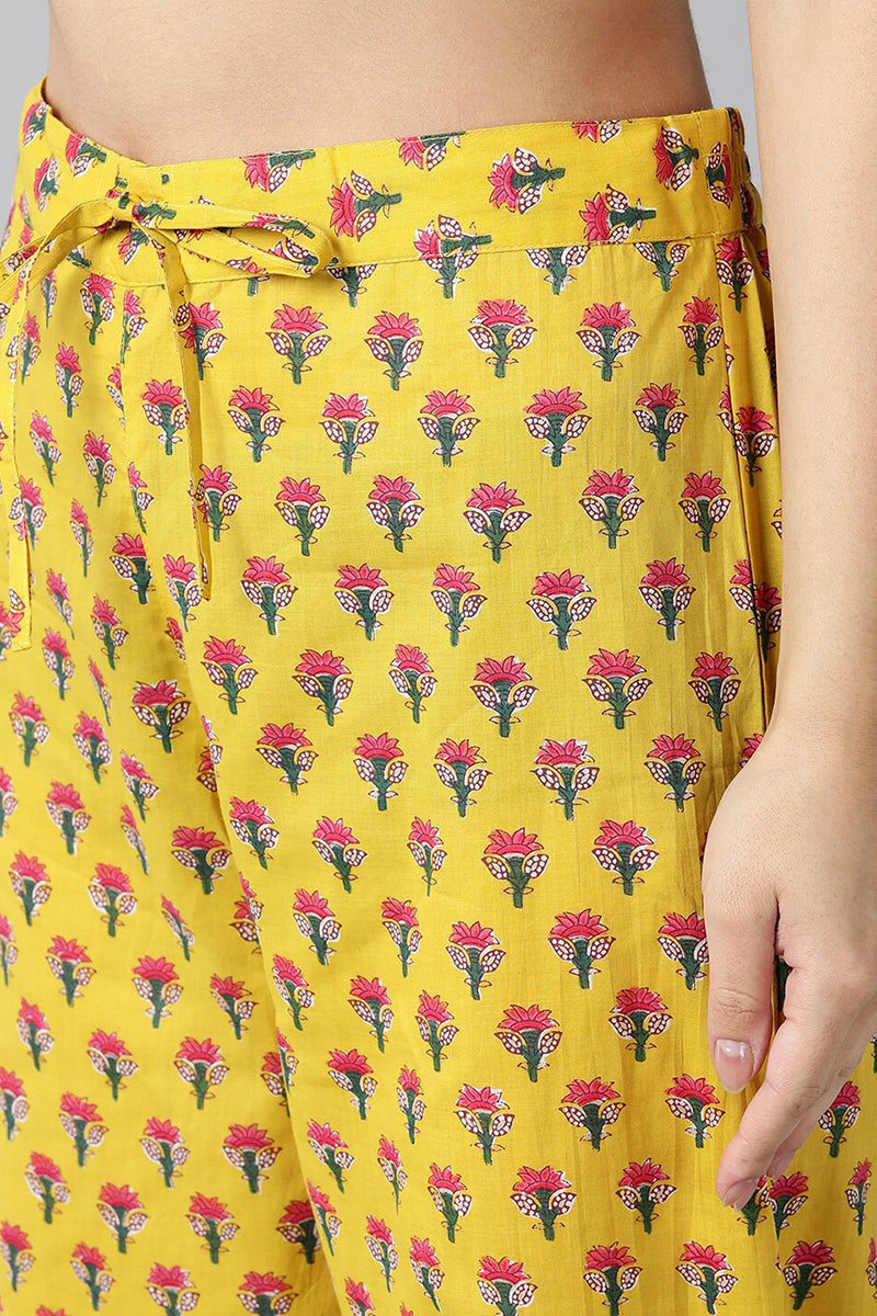  Women Yellow Ethnic Motifs Printed Regular Pure Cotton Kurta