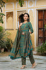 Teal Green Printed Cotton Kurta with Trousers Dupatta – 