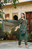 Teal Green Printed Cotton Kurta with Trousers Dupatta – 