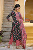  Women Teal Blue Pink Ethnic Motifs Print Cotton Kurta with Trousers Dupatta