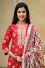  Women Red Cream-Coloured Printed Cotton Kurta with Trousers Dupatta