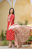  Women Red Cream-Coloured Printed Cotton Kurta with Trousers Dupatta