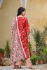  Women Red Cream-Coloured Printed Cotton Kurta with Trousers Dupatta