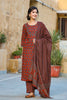 Rust Orange Navy Blue Printed Kurta with Trousers Dupatta – 