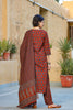 Rust Orange Navy Blue Printed Kurta with Trousers Dupatta – 