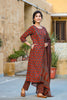 Rust Orange Navy Blue Printed Kurta with Trousers Dupatta – 