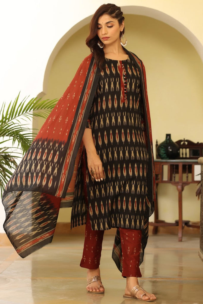  Women Black Ethnic Motifs Printed Panelled Pure Cotton Kurta