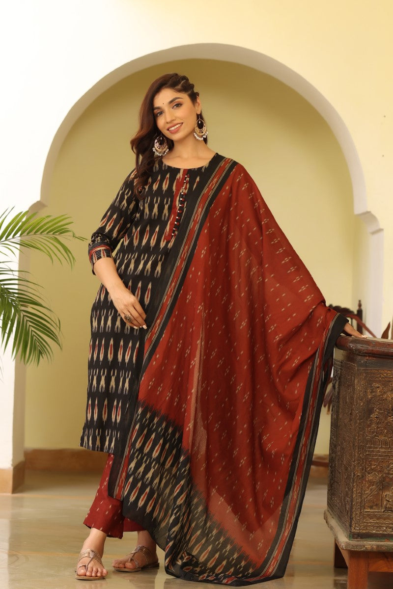  Women Black Ethnic Motifs Printed Panelled Pure Cotton Kurta