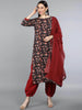  Women Black Floral Printed Pure Cotton Kurta with Dhoti Pants