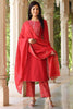  Women Red Printed Embroidered Kurti Trousers With Dupatta