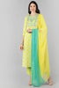  Women Yellow Printed Yoke Design Kurti Trousers With Dupatta