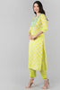  Women Yellow Printed Yoke Design Kurti Trousers With Dupatta