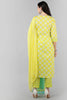  Women Yellow Printed Yoke Design Kurti Trousers With Dupatta