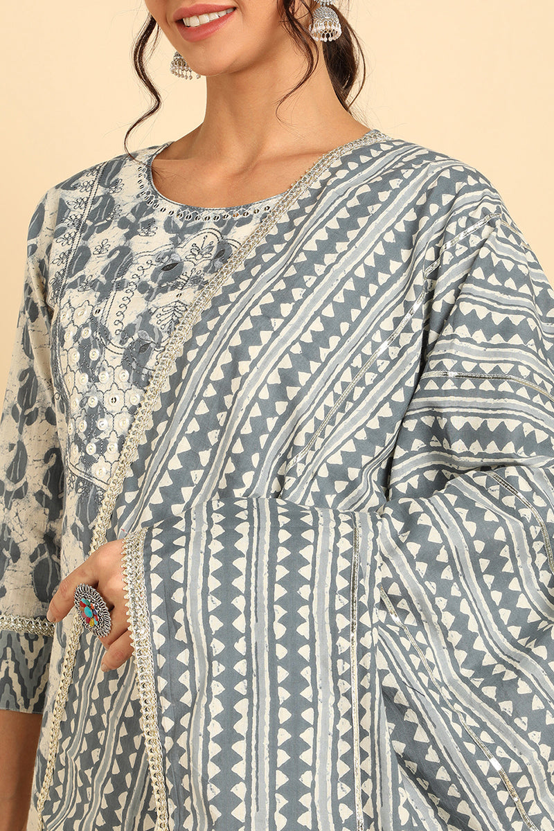  Women Off White Printed Kurta Sharara With Dupatta