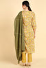  Women Yellow Printed Kurta Trousers With Dupatta