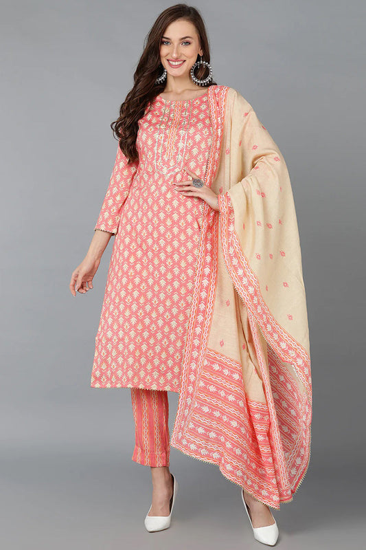 Cotton Printed Kurta Pant Dupatta Set VKSKD1424