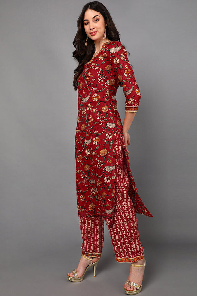 Cotton Floral Printed Kurta Pant Dupatta Set VKSKD1425