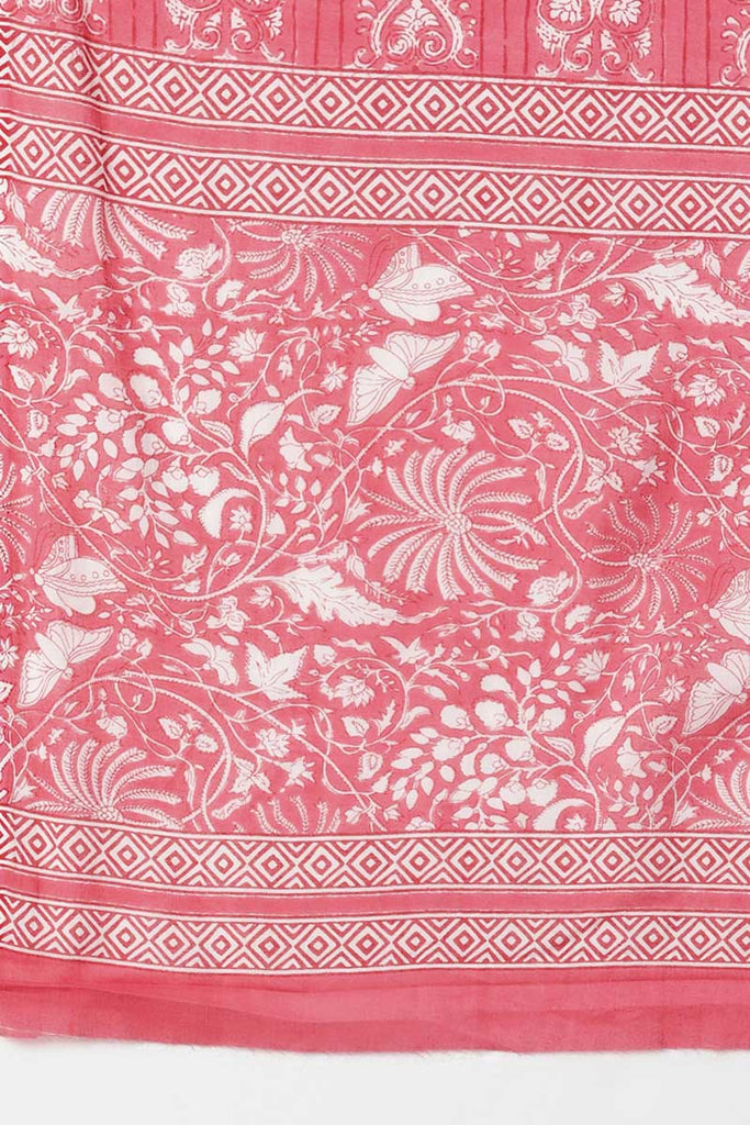  Women Pink Cotton Printed Kurta Trouser With Dupatta 