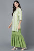  Women Green Cotton Dyed Printed Kurta Sharara With Dupatta 