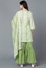  Women Green Cotton Dyed Printed Kurta Sharara With Dupatta 