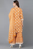  Women Orange Pure Cotton Kurta Sharara With Dupatta