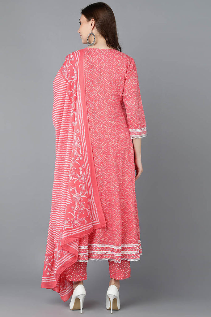  Women Peach Pure Cotton Kurta Trousers With Dupatta