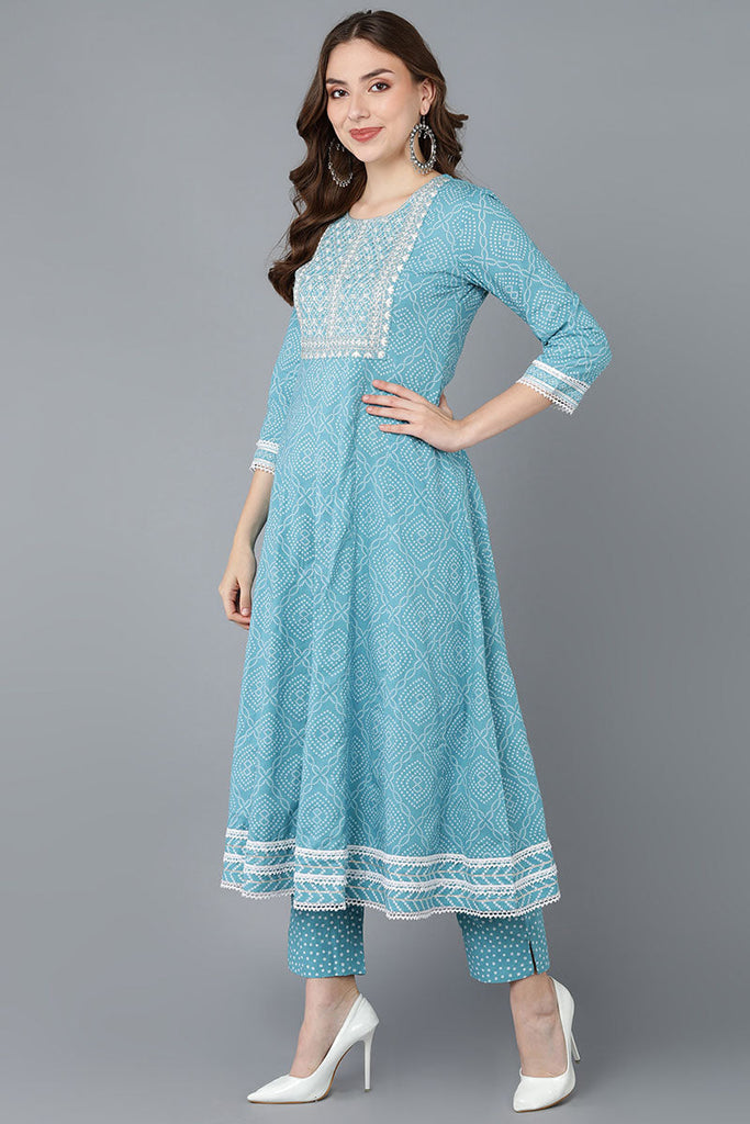  Women Blue Pure Cotton Kurta Trousers With Dupatta 