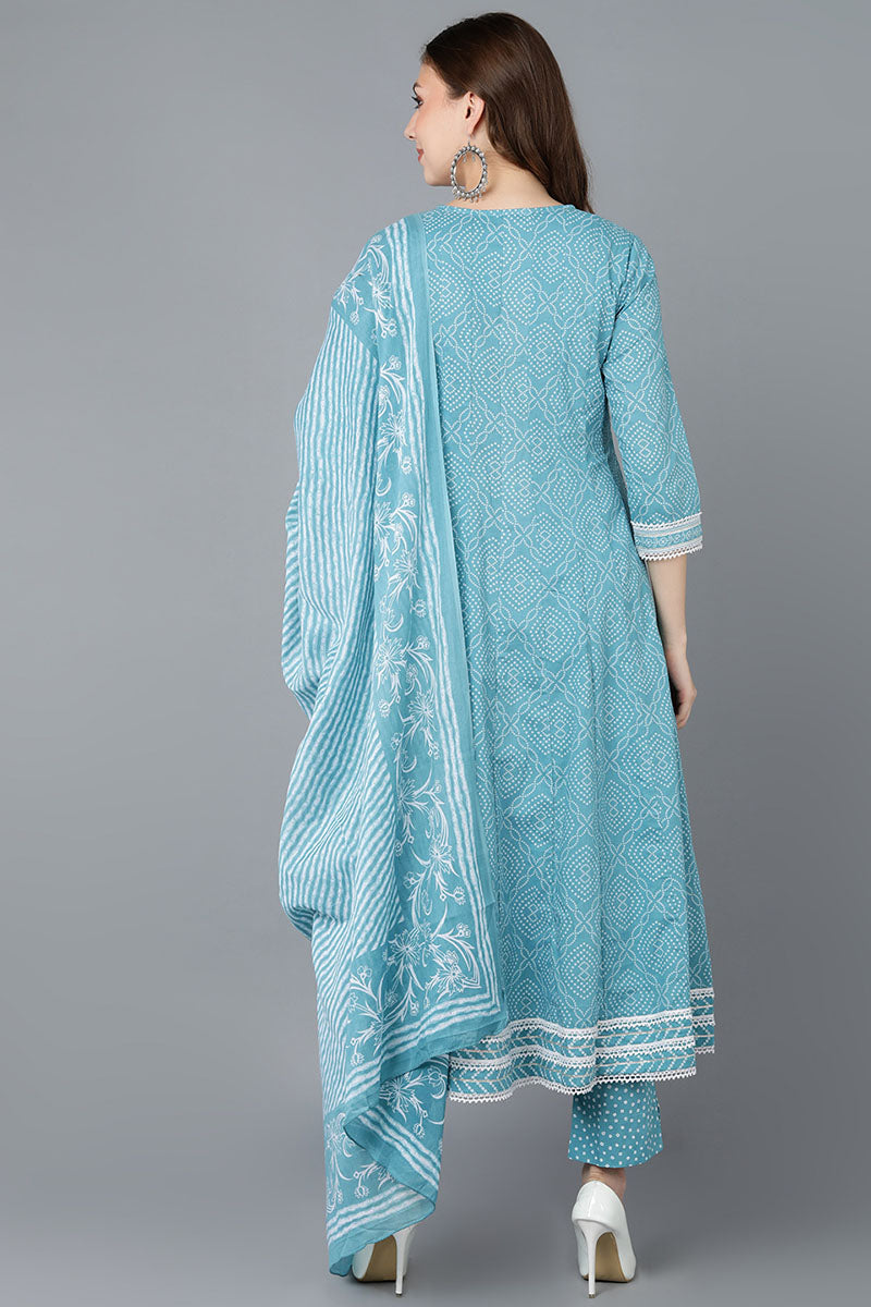  Women Blue Pure Cotton Kurta Trousers With Dupatta 