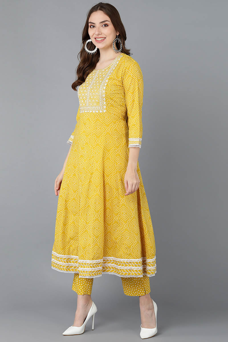  Women Yellow Pure Cotton Kurta Trousers With Dupatta