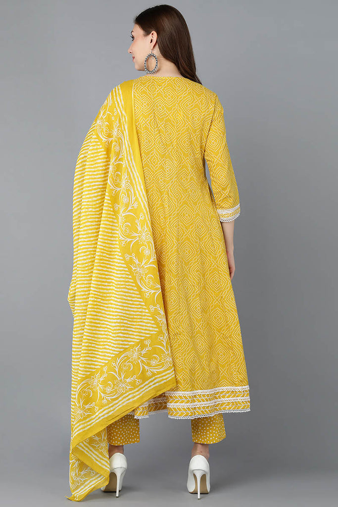  Women Yellow Pure Cotton Kurta Trousers With Dupatta