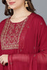 Maroon Pure Cotton Kurta Trousers With Dupatta