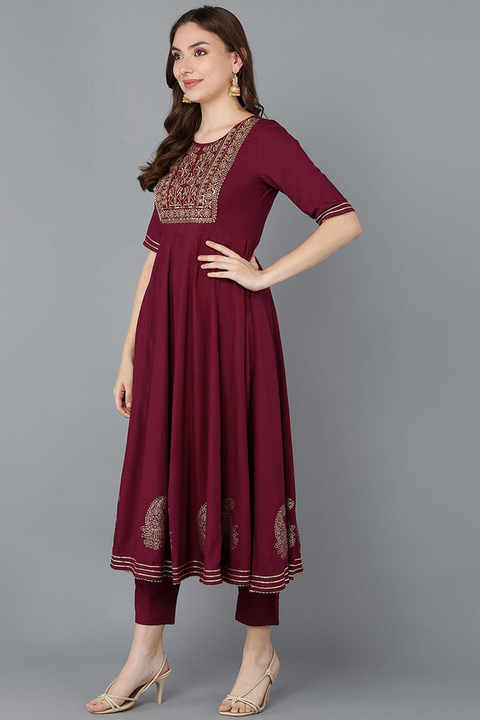  Women Burgundy Pure Cotton Kurta Trousers With Dupatta