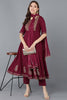  Women Burgundy Pure Cotton Kurta Trousers With Dupatta