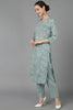  Women Green Pure Cotton Printed Kurta Trousers With Dupatta