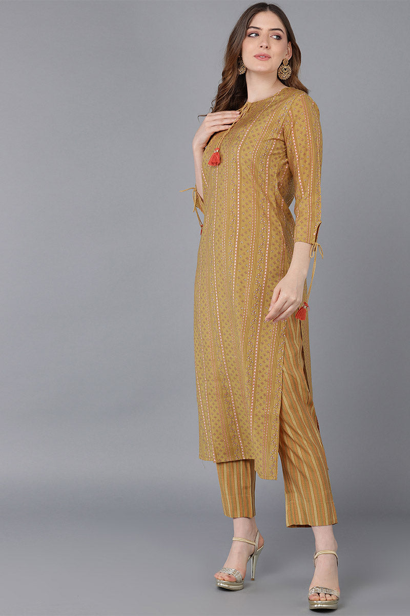 Mustard Poly Silk Straight Kurta Pant With Dupatta VKSKD1513