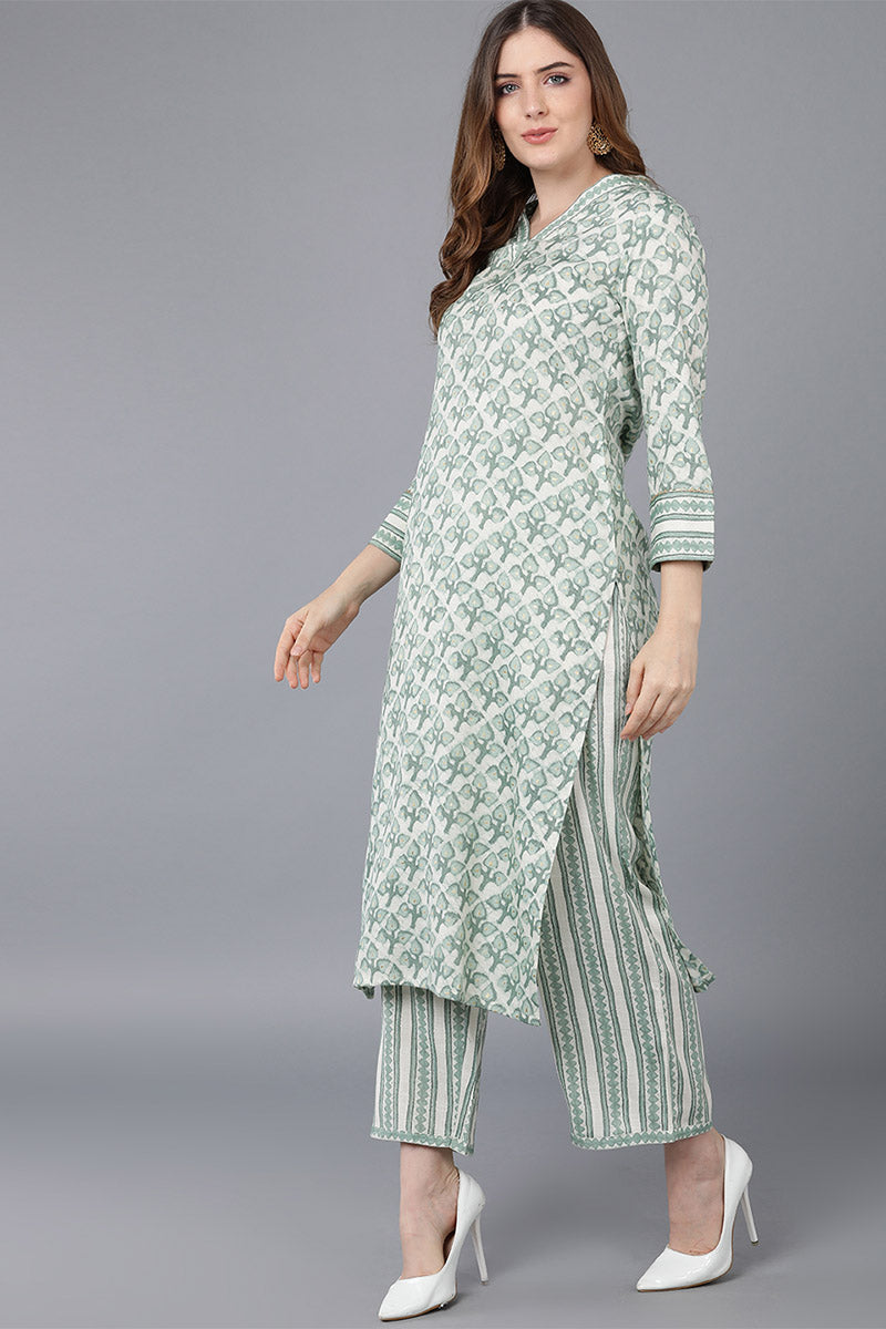  Women Beige Cotton Blend Kurta Trousers With Dupatta