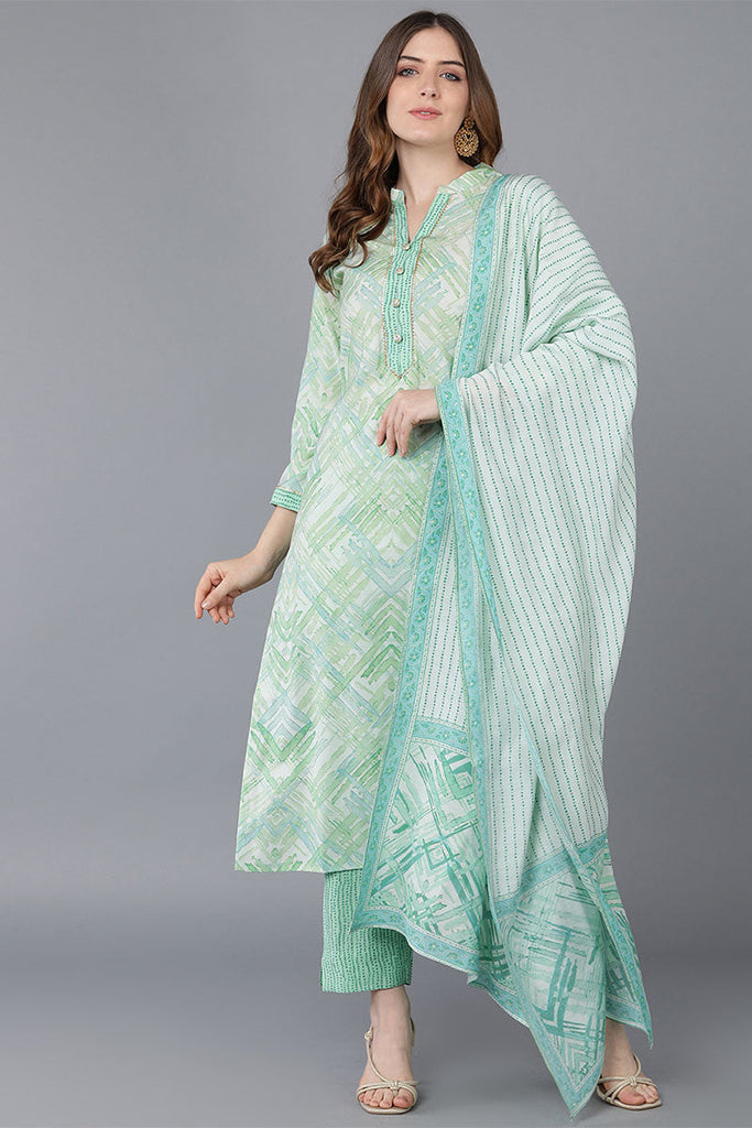  Women Sea Green Poly Silk Kurta Trousers With Dupatta