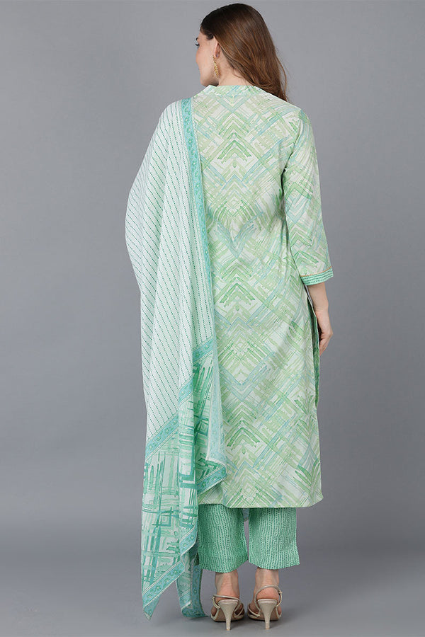  Women Sea Green Poly Silk Kurta Trousers With Dupatta
