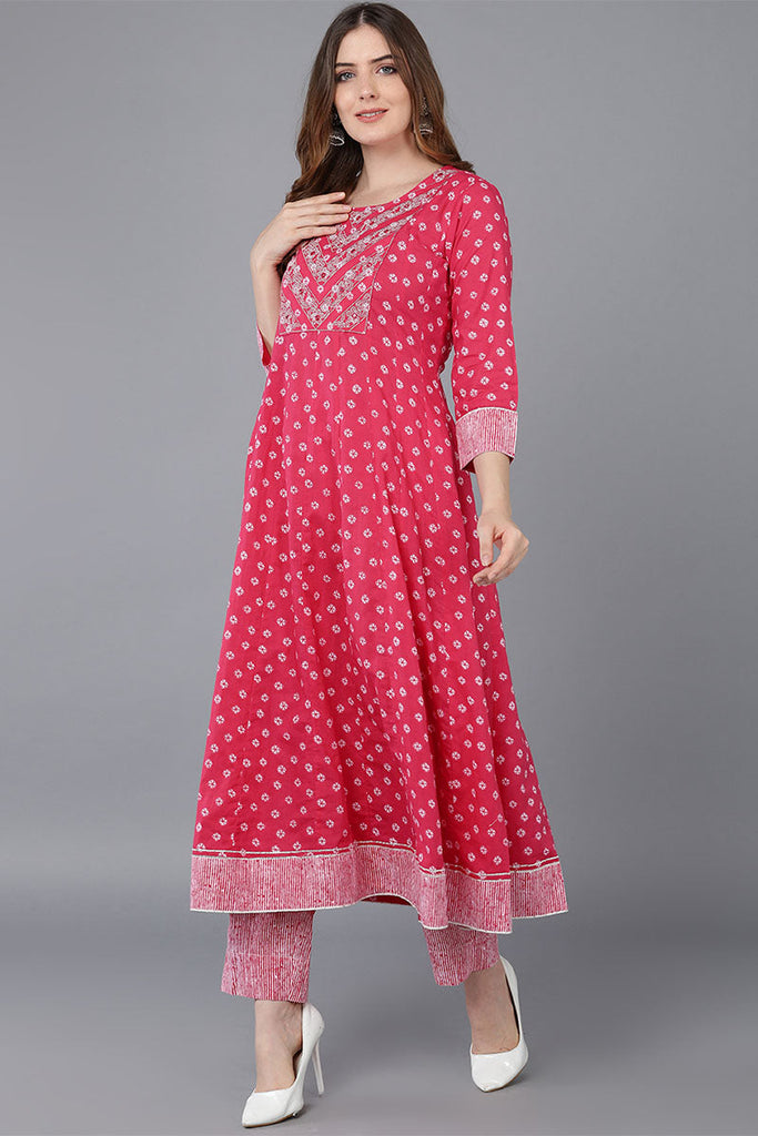 Pink Pure Cotton Anarkali Suit Set VKSKD1539