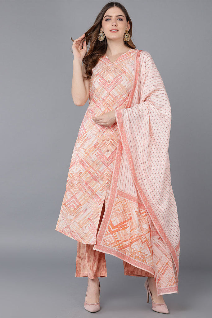 Nude Poly Silk Kurta Palazzos With Dupatta