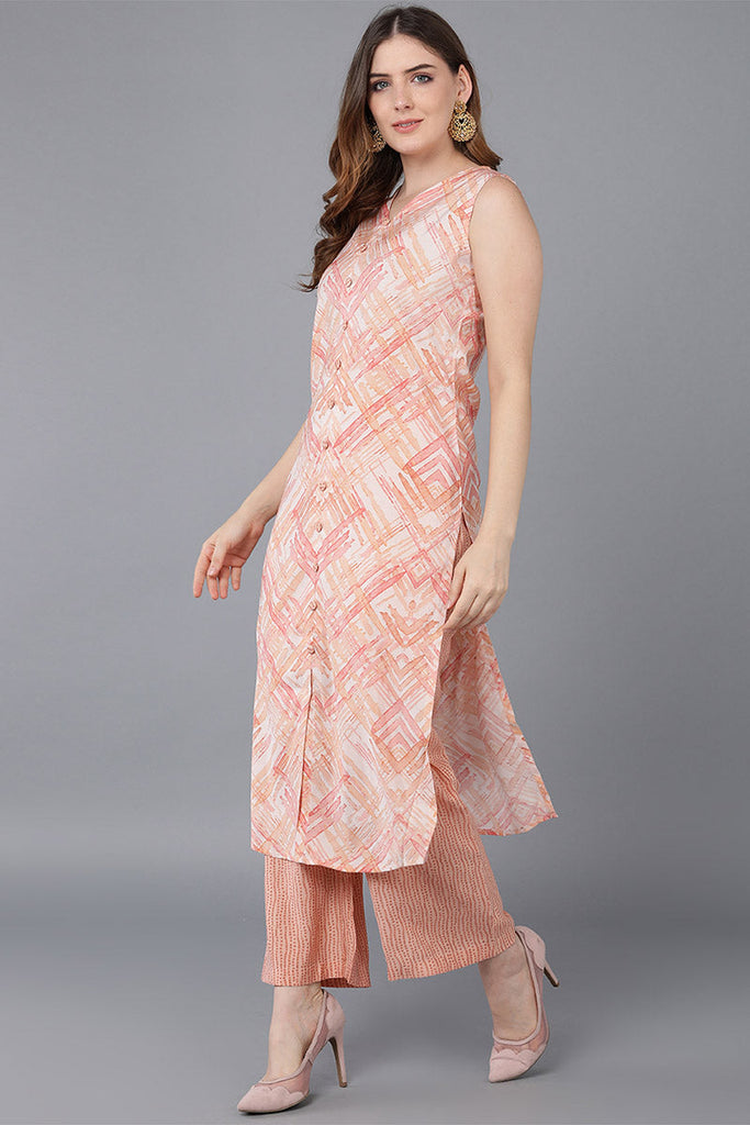 Nude Poly Silk Kurta Palazzos With Dupatta