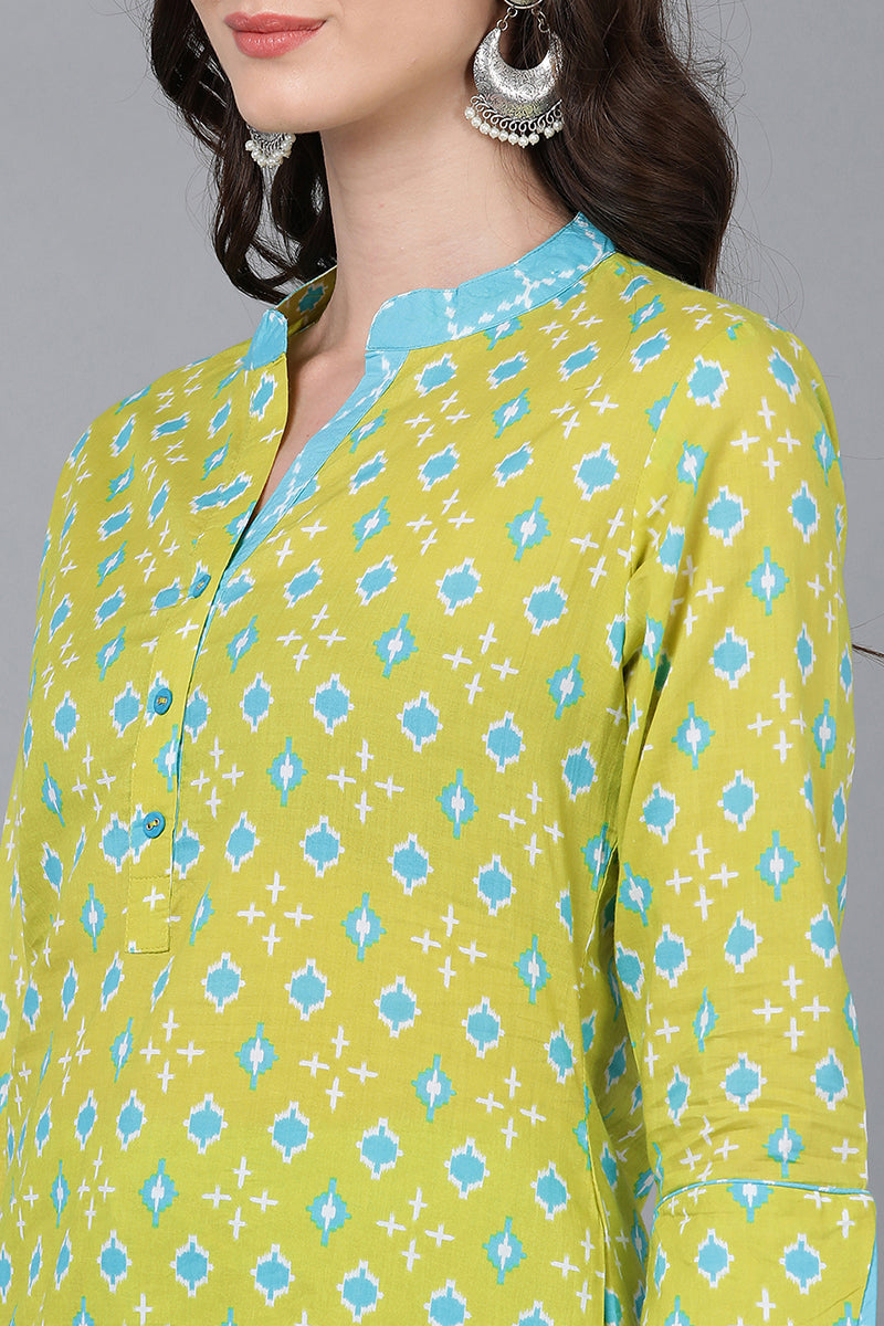 Lime Green Printed Rayon Blend Kurta Palazzo With Dupatta VKSKD1566