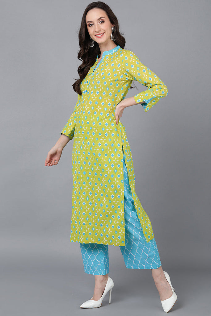 Lime Green Printed Rayon Blend Kurta Palazzo With Dupatta VKSKD1566