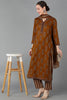  Women Mustard Pure Cotton Printed Kurta Trousers With Dupatta.