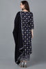 Navy Blue Pure Cotton Straight Kurta Palazzo With Dupatta VKSKD1588