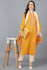  Women Mustard Pure Cotton Floral Printed Kurta Trousers With Dupatta