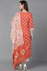  Women Orange Pure Cotton Bandhani Printed Kurta Trousers With Dupatta 