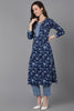  Women Blue Pure Cotton Floral Printed Kurta Trousers With Dupatta 