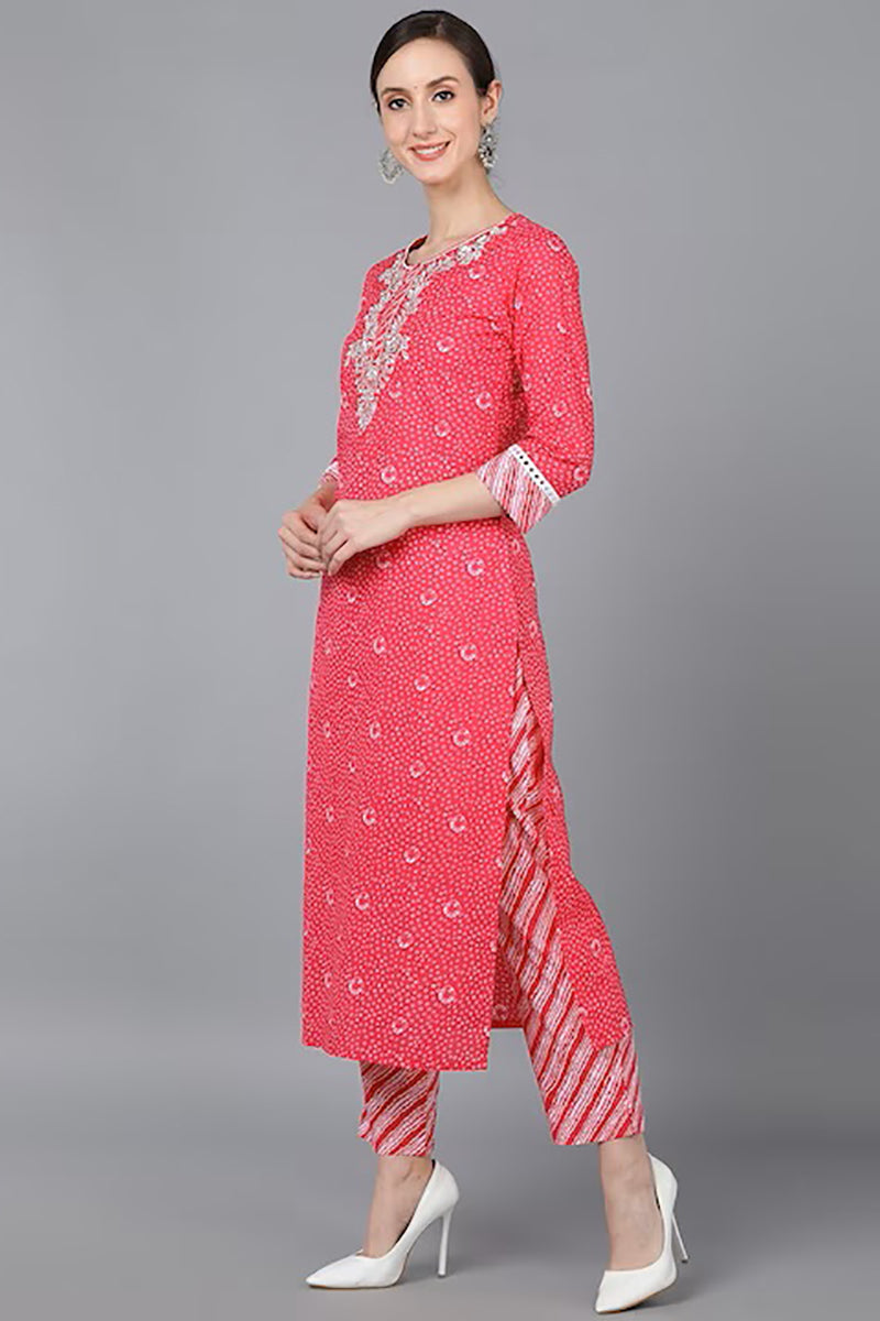 Pink Pure Cotton Bandhani Straight Suit Set VKSKD1636