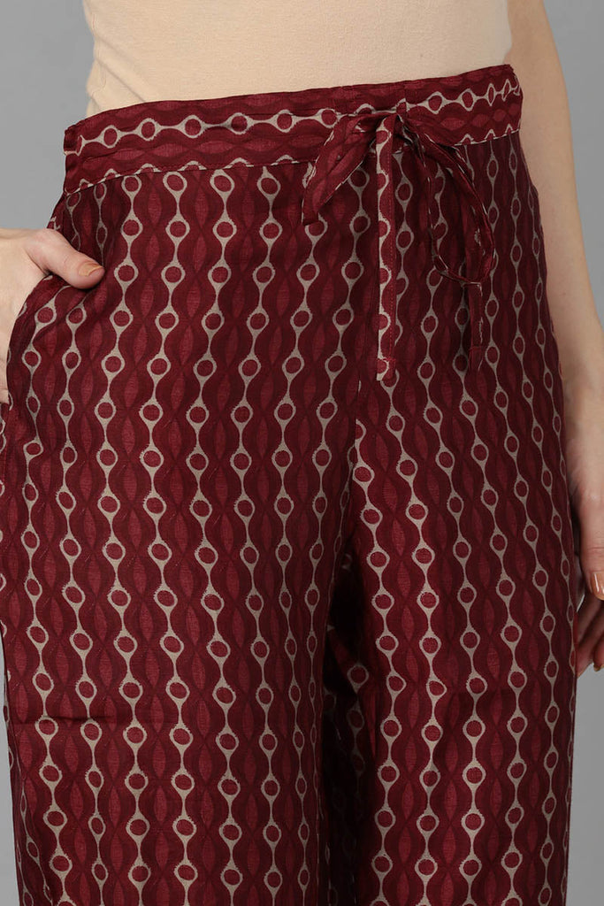  Women Maroon Poly Silk Printed Kurta Trousers With Dupatta 